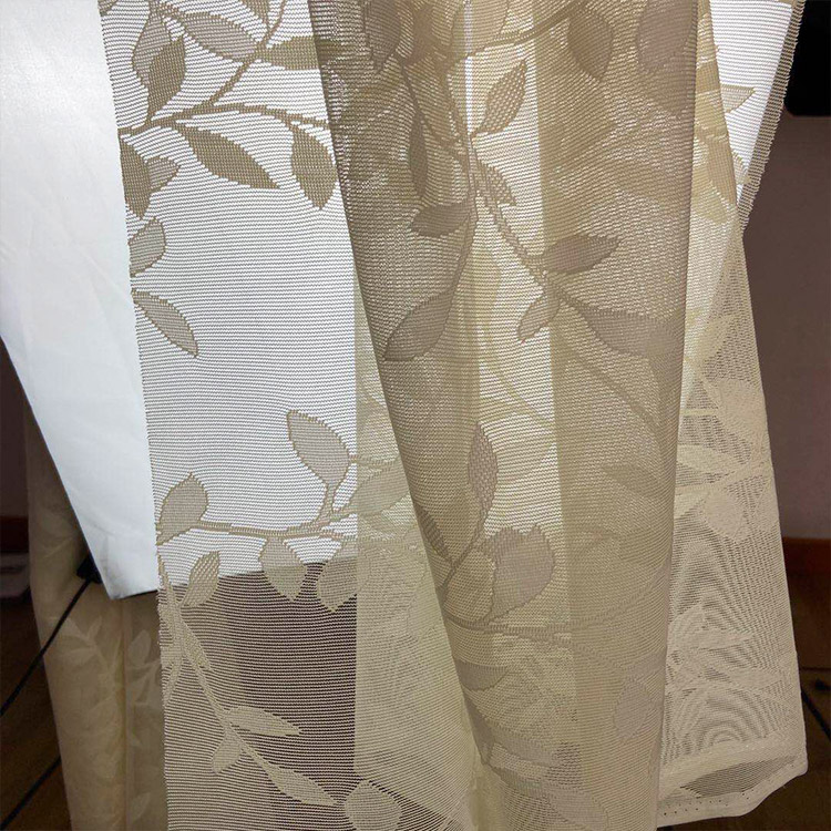 Anpassad design av 100 polyester fönster voile tyll varp mesh stickat tryckt skira gardiner tyg