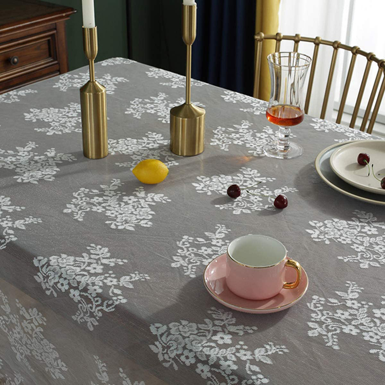 Vanlig vit jacquard blommig elegant rektangel spets bordsduk bröllop billig t tyg